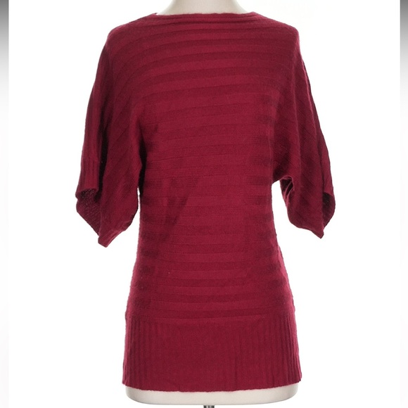 Simply Suzie Sweaters - Vintage Deep Red Burgundy Dolman Batwing Knit Sweater Striped Detail Y2K